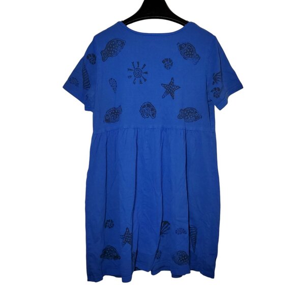 VTG Viva City T-Shirt Dress Women's M Blue Painted Fish Shell Sun Beach Coastal - Picture 4 of 6